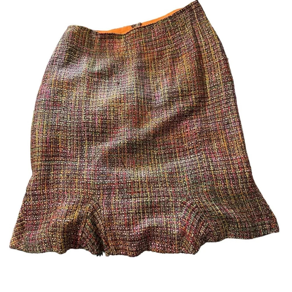 Miller Shor women's size 8 orange tweed midi skirt